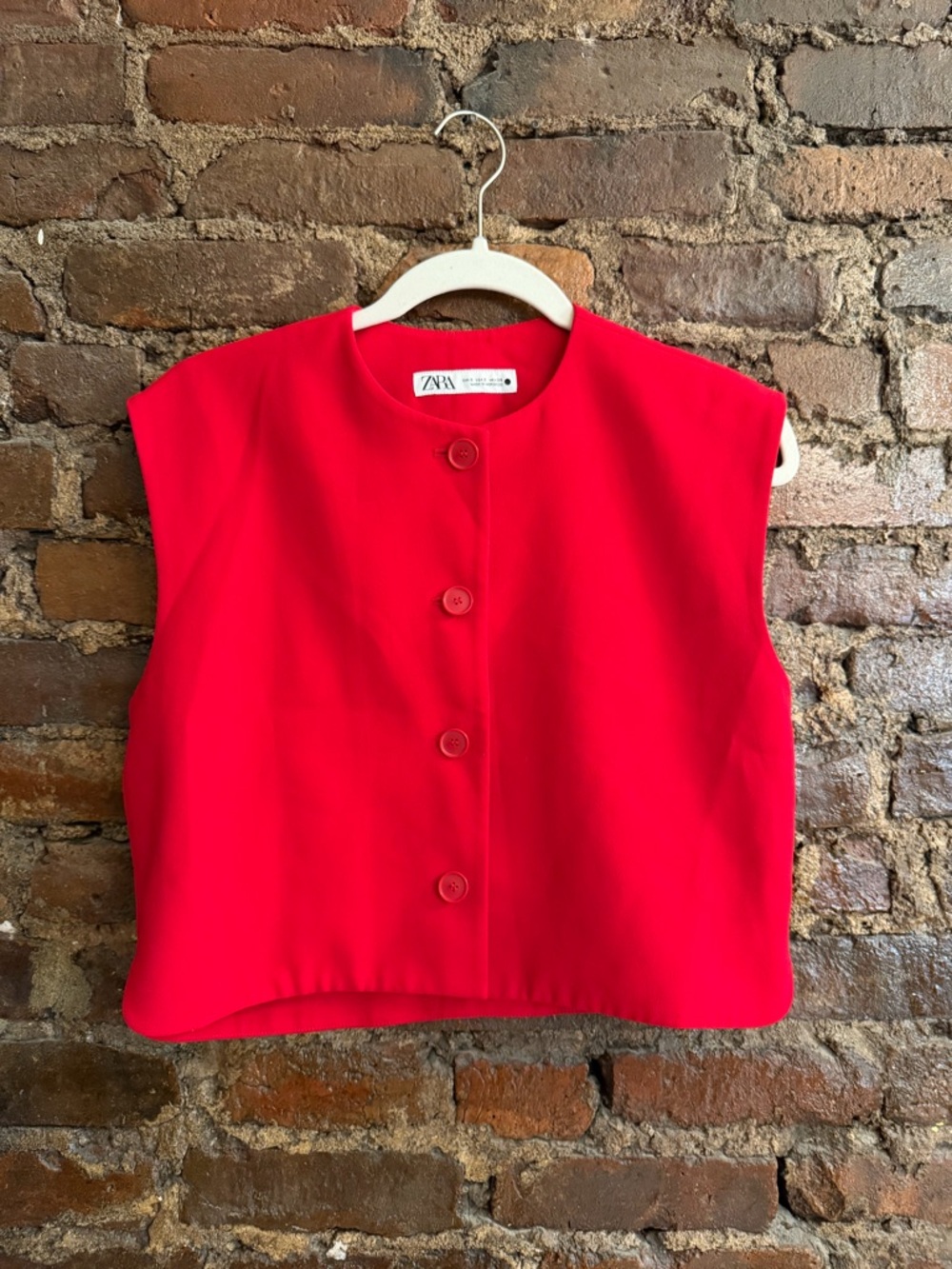 Zara Red Sleeveless Round-Neck Top